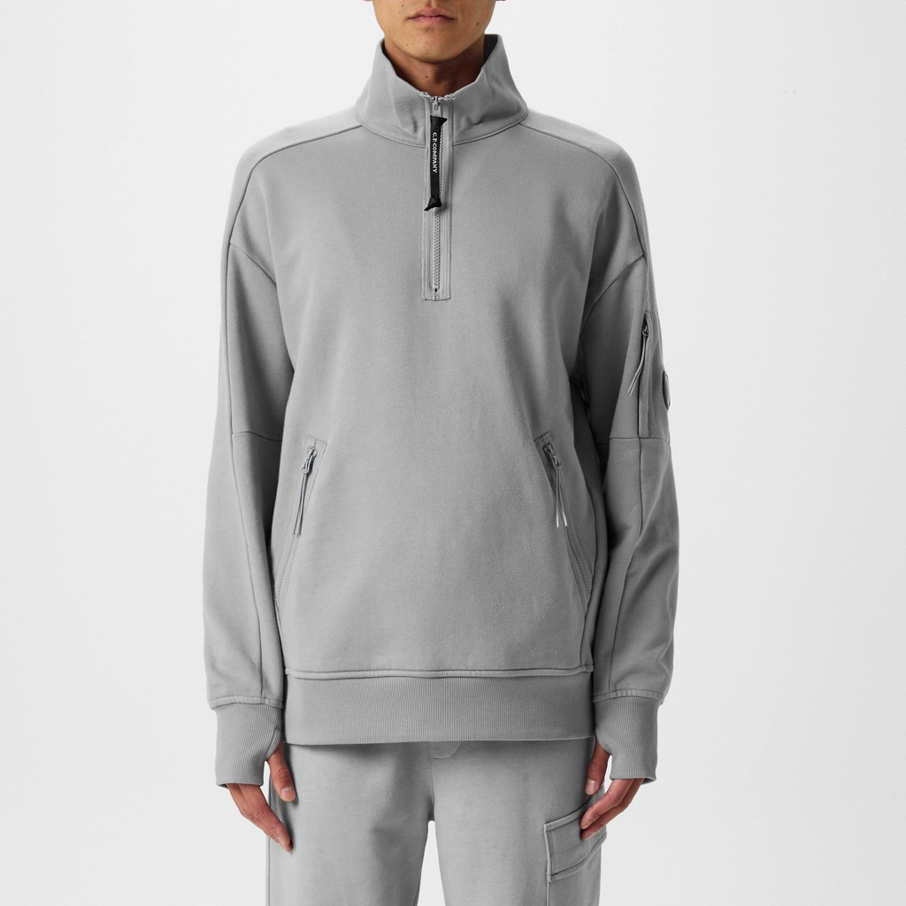 CP Company Lens Arm Quarter Zip Sweatshirt - Griff Grey 937